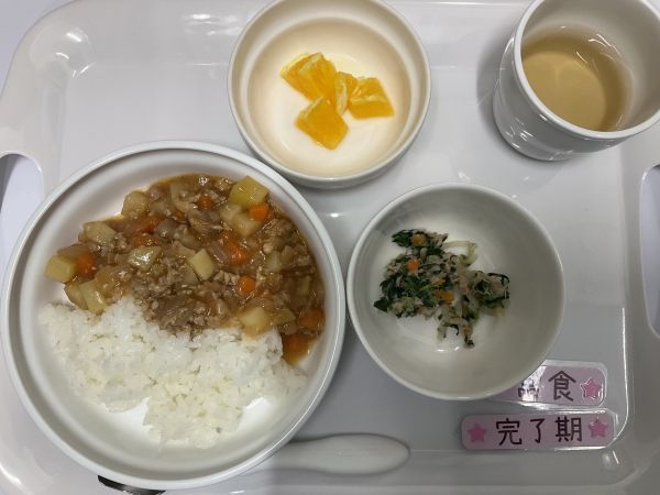 〈完了 常食〉ハヤシライスほうれん草のごまマヨ和えオレンジ〈⭐️畑のほうれん草入ってます！〉