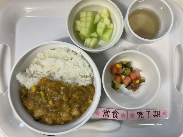 〈完了 常食〉夏野菜カレーオクラの3色サラダメロン